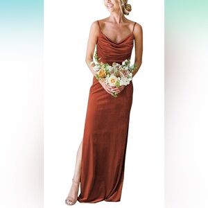 Velvet Bridesmaid Dress - Cowl Neck - Rust